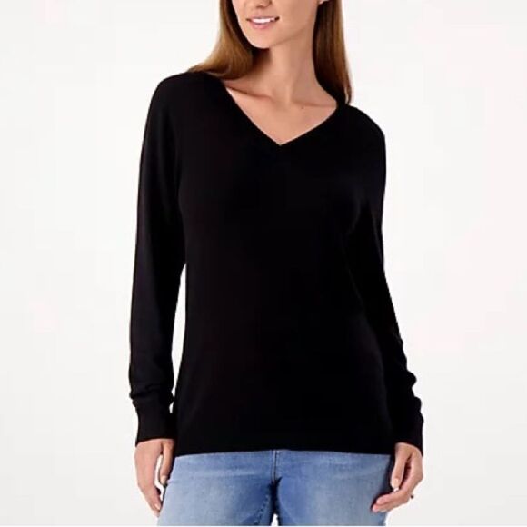 Denim & Co. Crossover V-Neck Long Sleeve Pullover Sweater - Picture 1 of 3